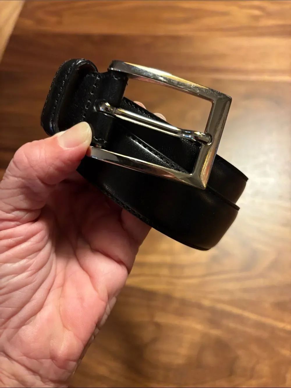Brooks Brothers Silver Buckle Black Leather Dress Belt - 42